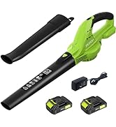 Leaf Blower Cordless with 2 Battery and Charger, 160MPH 180CFM High Speed Leaf Blower with 2 Tube...