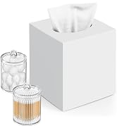 Tissue Box Cover, Square Facial Acrylic Tissue Box Holder with 2 Pack Clear Qtip Holder Dispenser...