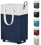 HomeHacks 75L Rolling Laundry Basket with 4 Wheels Collapsible Blue | 4 Wheels, Waterproof PEVA L...