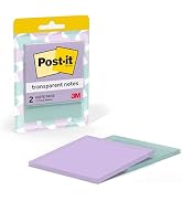 Post-it Transparent Notes, 2.8 in. x 2.8 in., Pastel Sticky Notes, School Supplies, Office Produc...