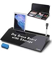 SELEAD Desktop Glass Whiteboard with Organizer, Markers, Eraser - Dry Erase Board Computer Pad Ke...