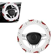 YAWUROU Crochet Steering Wheel Cover, 14-15in Bohe Cute Strawberry Pattern Steering Wheel Protect...