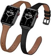 JR.DM 2 Pack Slim Leather Bands for Women Compatible with Apple Watch 40mm 42mm(S10/11) 41mm 38mm...
