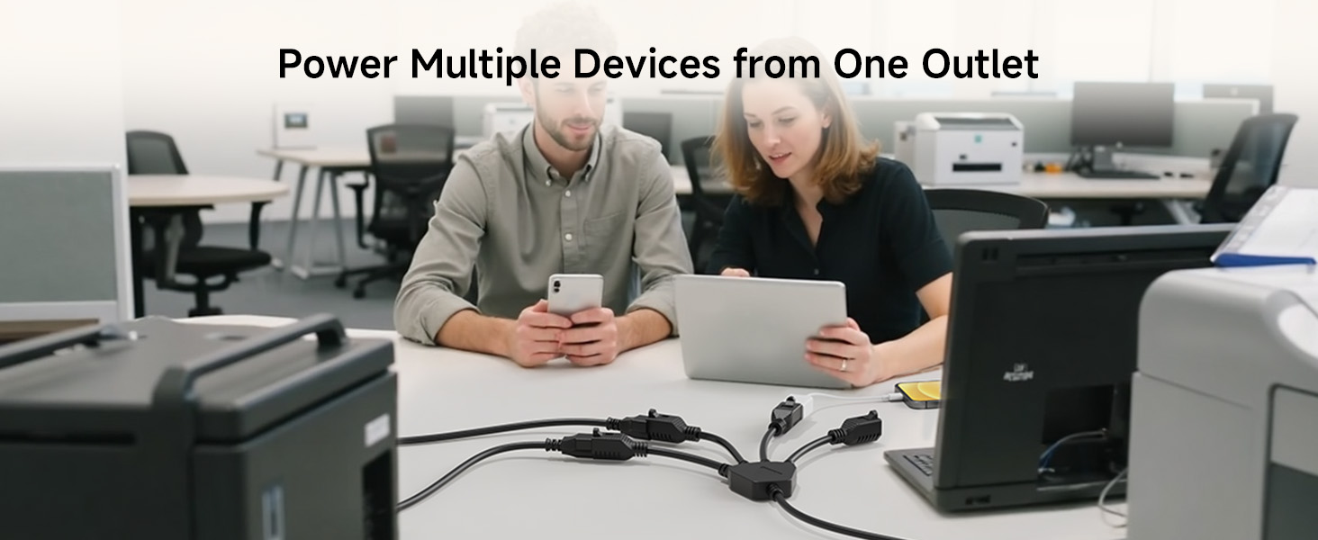 [ETL Listed] Cable Matters 2-Pack 3 Outlet Power Splitter Cord - 1.5ft, NEMA 5-15P to 3X NEMA 5-15R