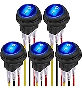 DaierTek 12V 20A Waterproof Rocker Switch Blue LED Lighted Round ON Off 3 Pin 12 Volt Weatherproo...