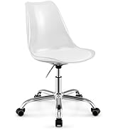 Giantex Acrylic Clear Desk Chair with PU Leather Cushion, Modern Small Home Office Chair with Whe...