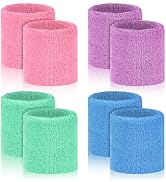 8 Pcs Sports Wrist Sweat Bands for Men &amp; Women, Absorbent Wrist Sweatbands Tennis Wristbands, Ela...
