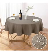 AUSSPVOCT Textured Tablecloth Round 60 Inch Waterproof Spill-Proof Wipeable Table Cloth Wrinkle F...