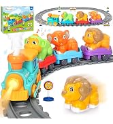 Electric Train Set for Toddlers, Realistic Steam Train Toys for Kids with Tracks, Animal Toys for...