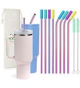 8 Piece 5/16 inch (8mm) Wide Stainless Steel Straws for 40 oz Tumbler with Handle, 12 Inch Long R...