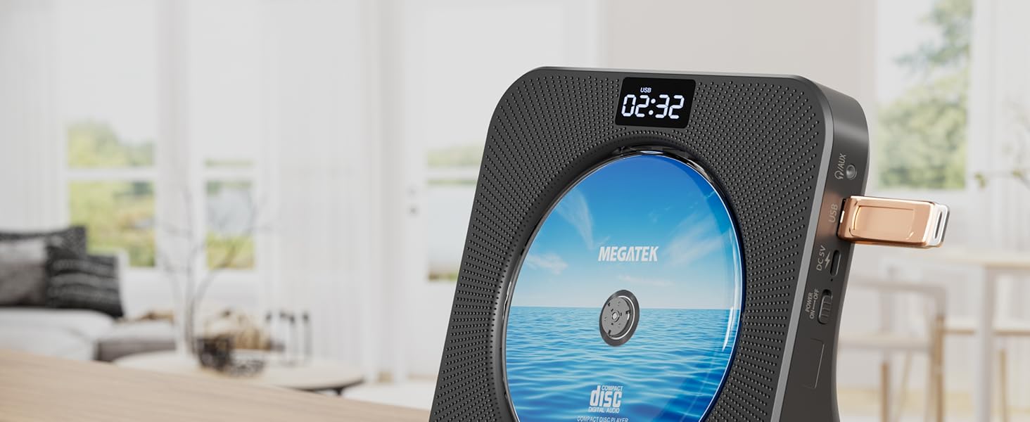 MEGATEK CP28BR Portable Desktop CD Player with USB Port for Music Playback