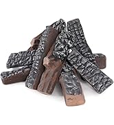 Small 8 Pcs Gas Logs Set - Realistic Ceramic Logs for Gas Fireplace, Ventless Faux Fire Place Woo...