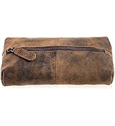 KomalC Genuine Buffalo Leather Zip-Lock Cosmetic &amp; Pencil Pouch – Versatile Makeup and Stationery...