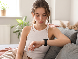 People resting at home show off their smartwatches