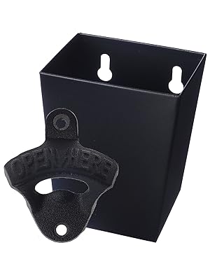 Satin Black Cast Iron Bottle Opener Wall Mounted with Bottle Cap Catcher Narrow