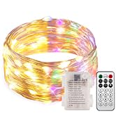 Ariceleo 1 Pack Warm White &amp; Multi-Color Battery Operated String Lights, 5M/16.4ft. 50 LEDs Remot...