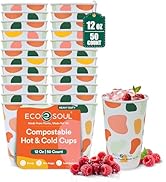 ECO SOUL 12 oz 50 Disposable Paper Cups,Hot/Cold Beverage Paper Drinking Cups, Leakproof Printed ...