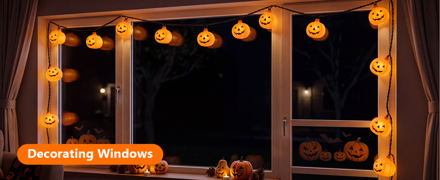 halloween pumpkin string lights; halloween garden party lights; connectable halloween outdoor lights