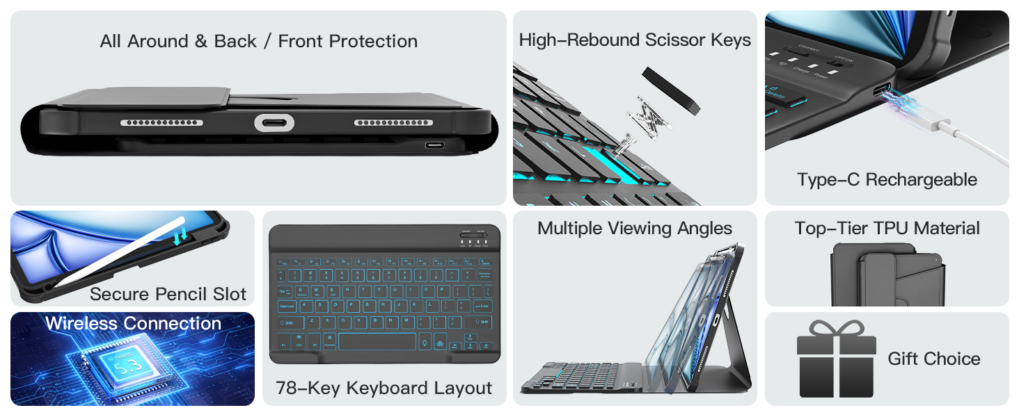 for iPad Air 11-inch M3 2025/M2 2024 &amp;amp; iPad Air 5th/4th Case with Keyboard