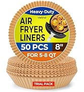 Air Fryer Liners Disposable - 50 PCS 8 Inch Air Fryer Parchment Paper Round, Non-Stick Food Grade...