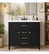 USHOWER 36" Bathroom Vanity with Ceramic Sink, Modern Farmhouse Style, Fluted Bathroom Storage wi...