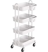 SimpleHouseware Heavy Duty 4-Tier Utility Rolling Cart, White