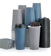 100 Pack 20oz Paper Coffee Cups, Disposable Coffee Cups with Lids, Sleeves and Stirring Sticks, H...