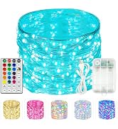 RGB Color Changing 33Ft 100LED 4th of July Fairy Lights Battery Operated, Waterproof String Light...