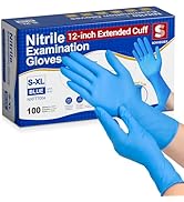 Schneider Nitrile Exam Gloves, Extended 12 Inches Cuff, 4 mil, Gloves Disposable Latex Free, Powd...
