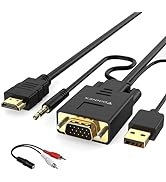 FOINNEX VGA to HDMI Cable with Audio, 1080P VGA to HDMI Adapter Cable VGA Computer/Laptop to HDMI...