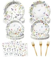 100Pcs Wildflower Plates and Napkins Party Supplies, Floral Paper Plates Wildflower Baby Shower D...