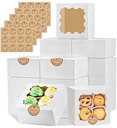 LTWQLing 50pcs White Cookie Boxes,4x4x2.5 Inches Bakery Boxes with Window,with Stickers, for Mini...