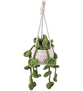 HFZRZFH Crochet Plant for Car Mirror - Handmade Knitted Hanging Basket, Cute Green Leaves, Car In...