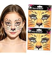 Glitter Lion Face Temporary Tattoos Self-Adhesive Face Stickers with Gems Festival Halloween Lion...