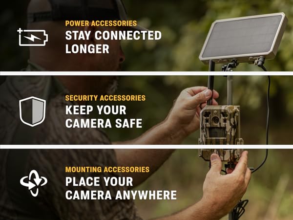 Moultrie trail camera with power accessory for extended field use.