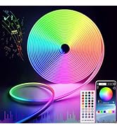 MMEEVT Neon Rope Lights,16.4ft/5M RGB Neon Strip Lights,Outdoor IP65 Waterproof Flexible,Smart AP...