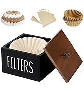 ESEHGS Coffee Filter Holder, Wooden Coffee Filter Container Coffee Filter Storage with Lid, Rusti...