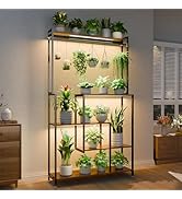 MJOMKN Large Plant Stand Indoor with Grow Light , 72" Tall Metal Plant Shelf, 5 Tiers 12 Pots Hol...