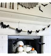 DAZONGE Halloween Decorations Indoor/Outdoor, Wood Felt Bats Bead Garland Banner for Halloween De...