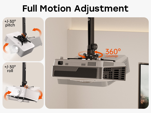 full motion adjustment of projector ceiling monut
