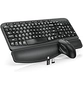Wireless Keyboard and Mouse Combo, Ergonomic Wave Keys, Cushioned Plam Rest, Comfortable Silent N...