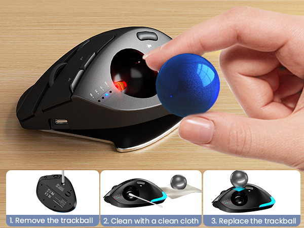 Wireless Trackball Mouse, Ergonomic Bluetooth Rechargeable Computer Mouse-Blue Ball