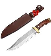 Mossy Oak 14-inch Bowie Knife, Full-tang Fixed Blade, Wood Handle Hunting Knife with Leather Shea...