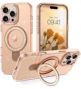 DOMAVER Magnetic Case for iPhone 16 Pro with Stand [Compatible with Mag Safe], Glitter Translucen...