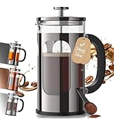 Veken French Press Coffee Maker 34oz, No Plastic Touching Cafe,Thickened Glass Stainless Steel Br...