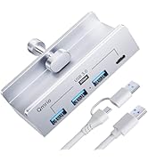 Qmrio USB Hub 3.0 Clamp USB Hub with Extra Power Supply Port 3 USB-A Data Ports, USB-C Port (White)