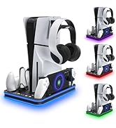PlayStation Portal Charger, PS5 Stand and Cooling Station with RGB LED Controller Charging Dock A...