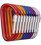 3 Inch Carabiner Clip with Screw Lock - 10 PCs Aluminum Locking Carabiner Clip, Multicolor (Red, ...