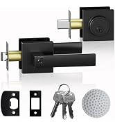 DSJJBLL Keyed Entry Door Knob, Matte Black Front Door Handle and Deadbolt Set, Heavy Duty Exterio...