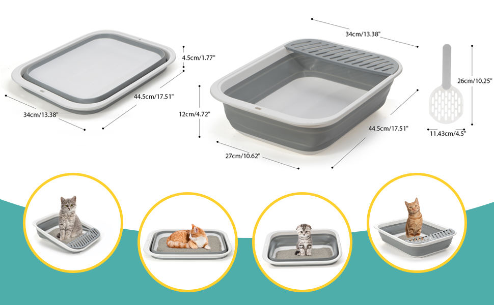 Foldable Cat Potty Height-Adjustable Sides Anti-Splash